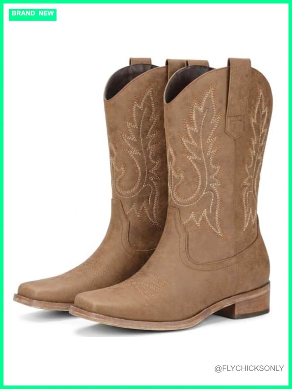 Faux Leather Square Toe Mid-Calf Cowboy Boots Women Pull On Western